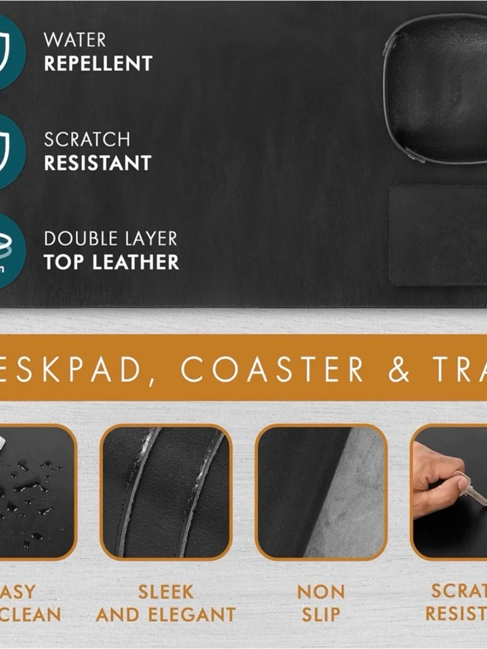 Genuine Leather Desk Pad - Sleek Home Office Desk Protector Black